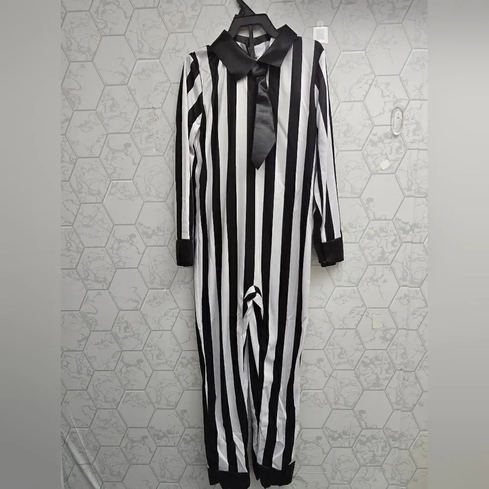New Unisex Kid's boy / girl Beetlejuice Stripe Jumpsuit Halloween Costume